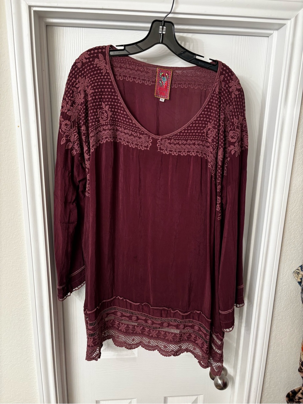 Johnny Was Embroidered Tunic Top - Wine